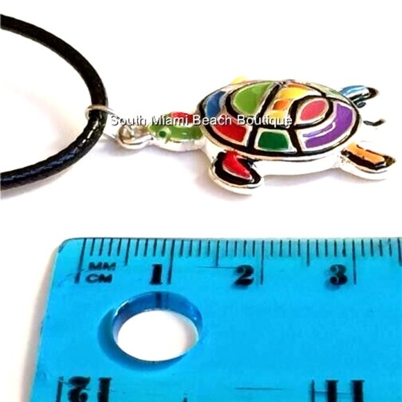 Sea Turtle Necklace Silver Plated Pop Art Multicolor Enamel Nautical Island 18" - Picture 11 of 11